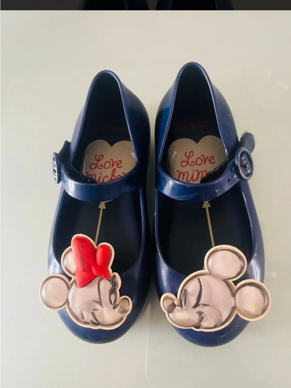 Mini Melissa Navy Minnie Mouse Mary Jane Shoes with Red Bow